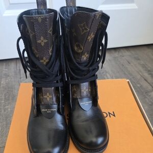 Louis Vuitton Monogram Black and Brown Lace-Up Boots